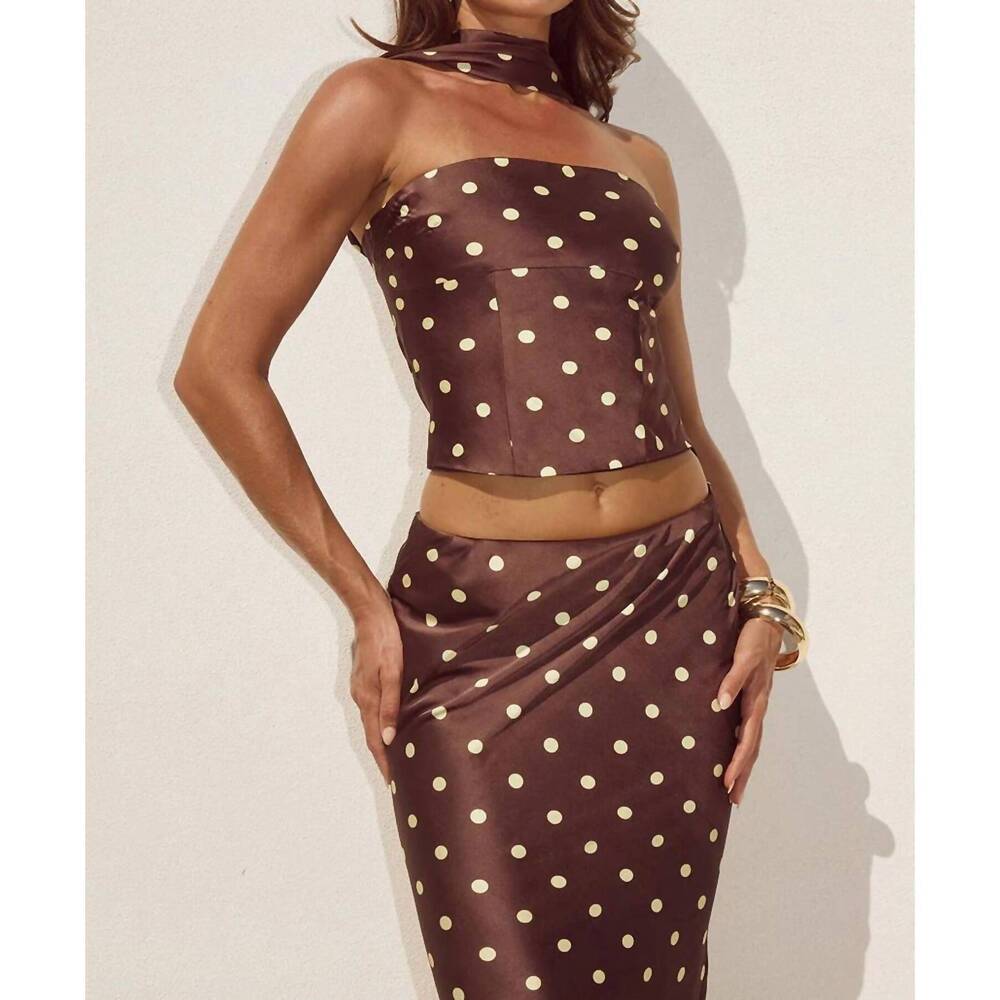 NEW RUNAWAY THE LABEL blaine polka dot top in cream choc lemon - Picture 3 of 4